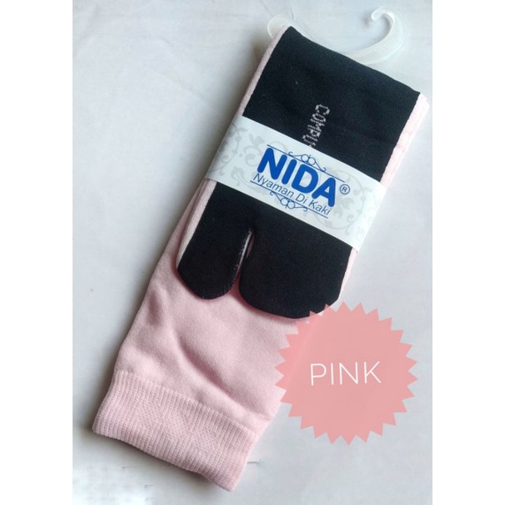 Kaos Kaki Nida Panjang Muslimah Telapak Hitam Jempol Polos Murah Malang-Pink
