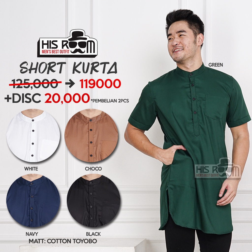 HSRM - Kemeja Pakistan Kemeja Kurta Pria Kemeja Kurta Lengan Pendek Polos 288