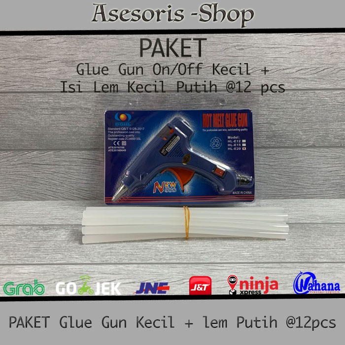 

PAKET Glue Gun On/Off KECIL + Isi Lem PUTIH KECIL (12 pcs)