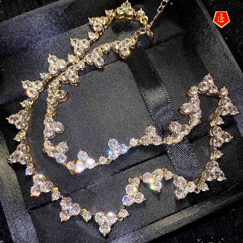 [Ready Stock]Eight Hearts and Eight Arrows Zircon Necklace Pt950 Elegant Fashion Temperament