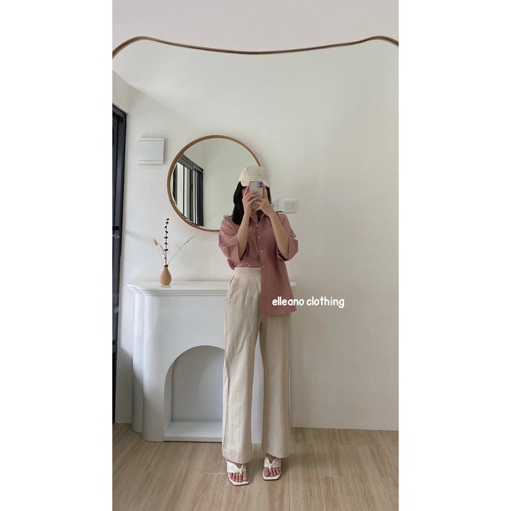 Kimmy Highwaist Cullote Pants  Wide Leg Linen Cullotes  Celana Panjang Linen Kulot Wanita-6