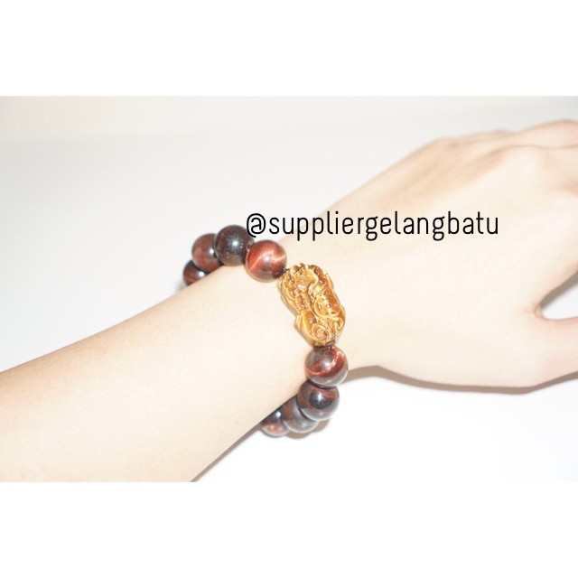 Gelang Batu Pixiu Red Tiger Eye 14mm biduri sepah merah akik limited natural aksesoris pria korea