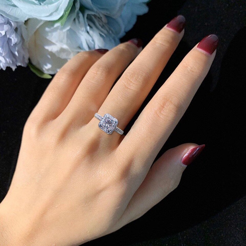 Fancyqube 2021 Cincin Kristal Cubic Zirconia Bentuk Persegi Untuk Wanita