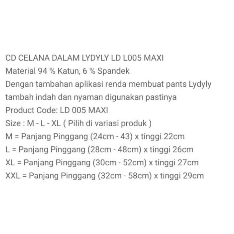 L005 LYDYLY - Celana Dalam Katun Wanita L005 Maxi