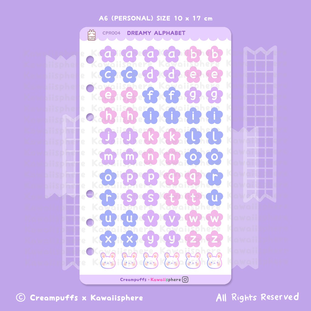 

Dreamy Alphabet | A6 6-holes Ring Binder Sticker | Stiker Huruf Alfabet | Creampuffs x Kawaiisphere