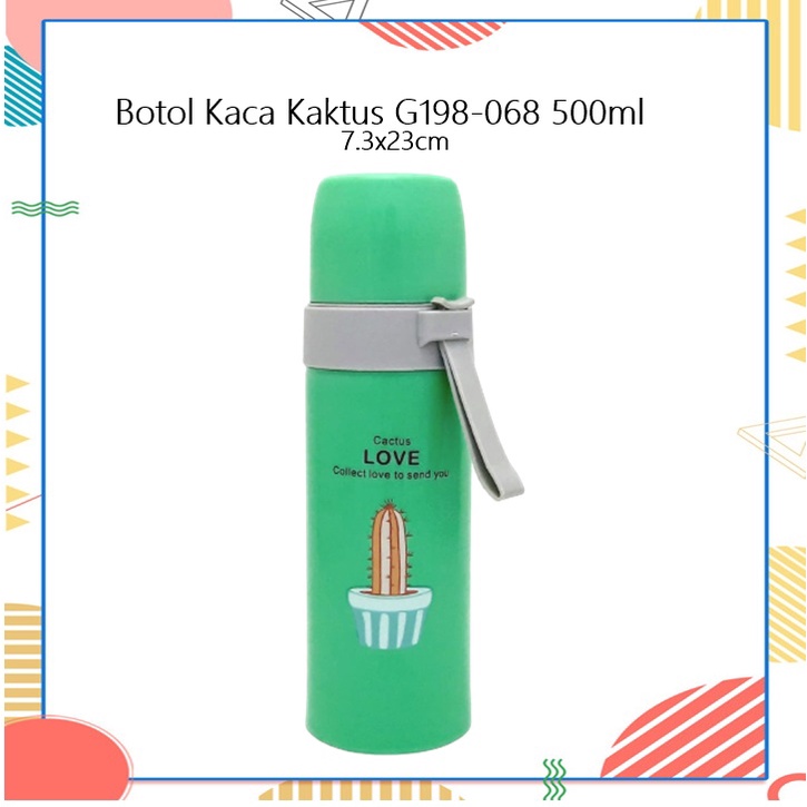 Botol Minum Kaca Tutup/Cangkir Kaktus G198-068 500ml