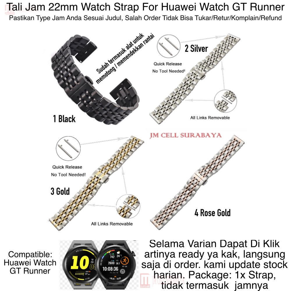 Dual Color Strap Huawei Watch GT Runner - Tali Jam Tangan 22mm Stainless Steel Metal