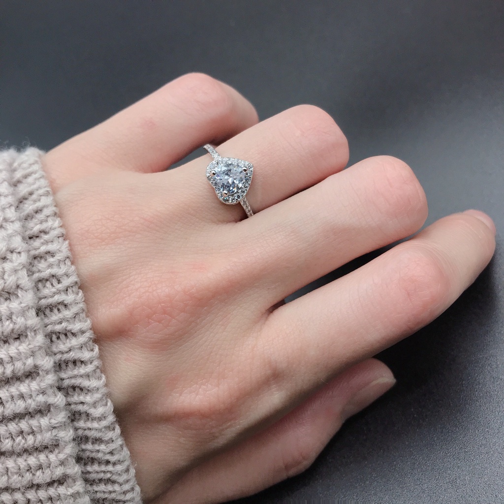 Cincin Sterling Silver 925 Desain Hati Hias Kristal Cubic Zirconia Untuk Wanita