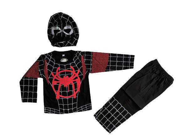 Kostum Superhero Anak Spiderman Miles Morales PS5 Baju Setelan Laki Panjang Topeng Spider Hitam