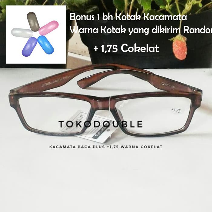 Kacamata Baca Rabun Dekat Ukuran Plus 1.75 Frame Cokelat Bonus Kotak Kacamata