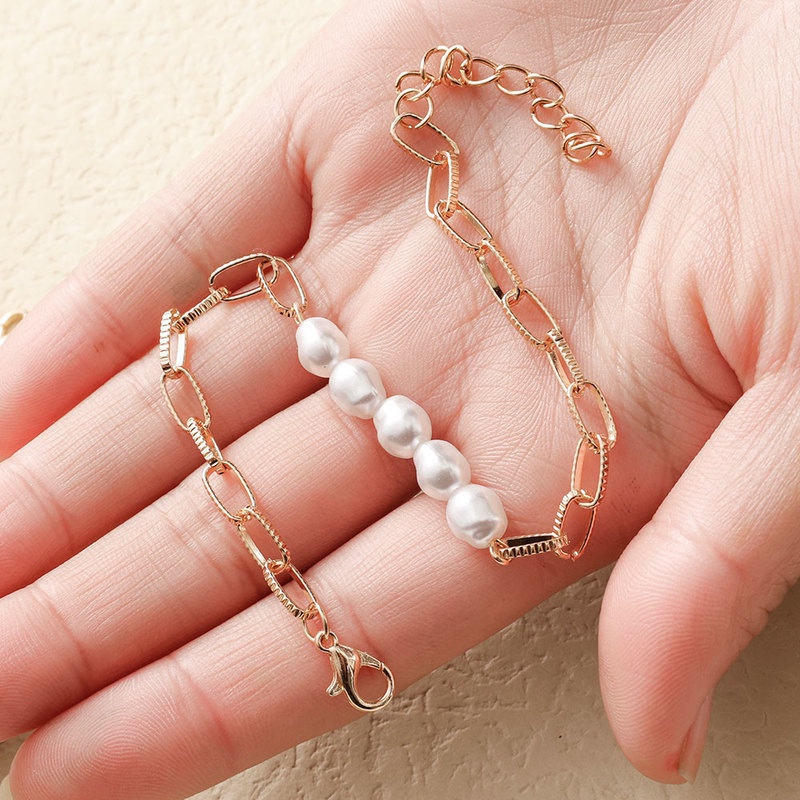 Gelang Rantai MultiLayer Hias Mutiara Gaya Punk Bohemian Untuk Wanita