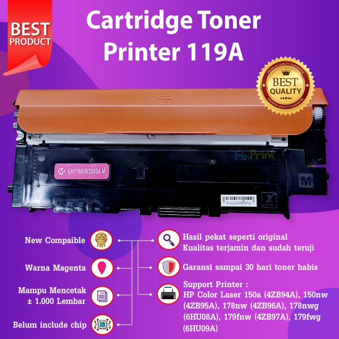 Cartridge Toner Compatible 119A W2090A W2091A W2092A W2093A Printer HP 150a 150nw 178nw 179nw 179fnw