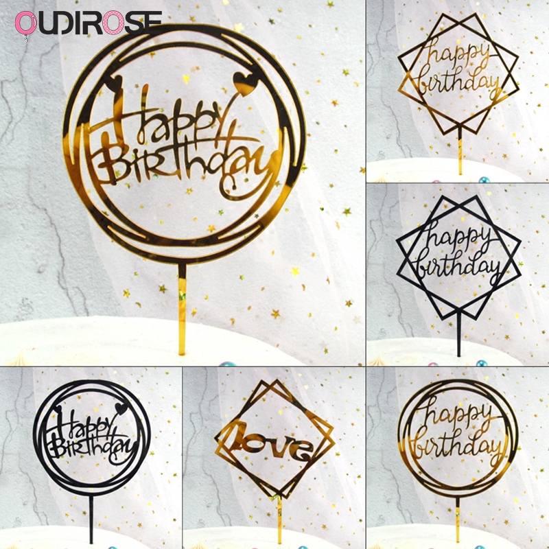 Topper Kue Desain Happy Birthday Bahan Akrilik, 9 Tipe