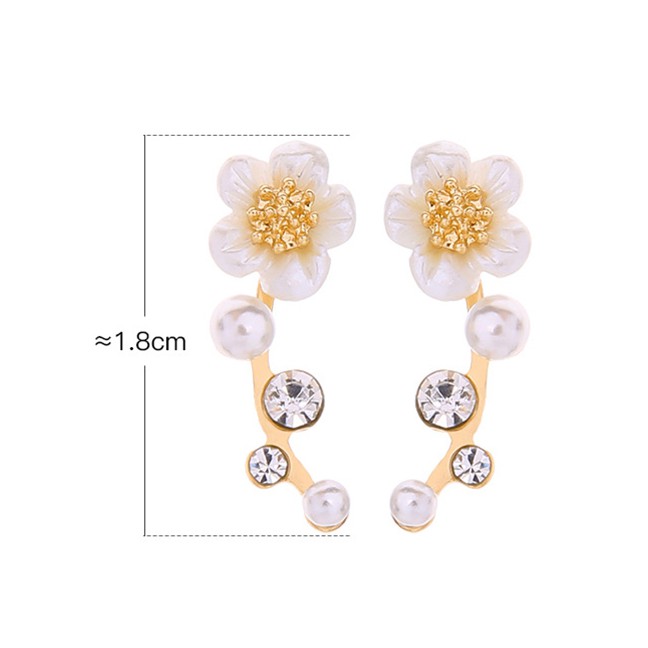 LRC Anting Tusuk Fashion Gold Diamond Acrylic Flower Pearl Earrings F94092