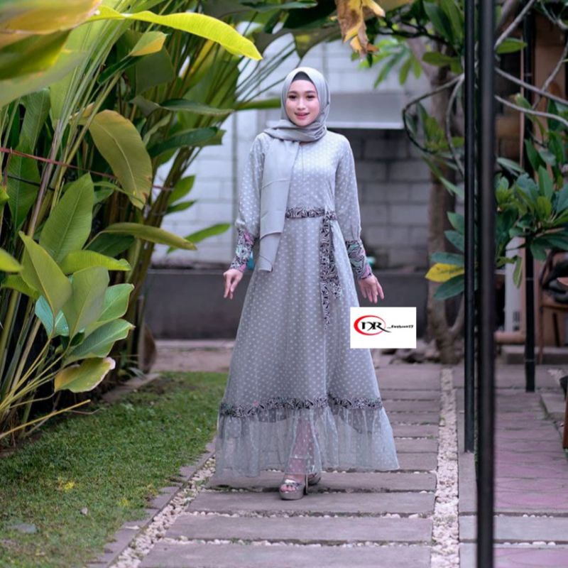 Gamis wanita dewasa brokat tille dotty kombinasi batik higt quality dress terbaru ootd kekinian hijabs