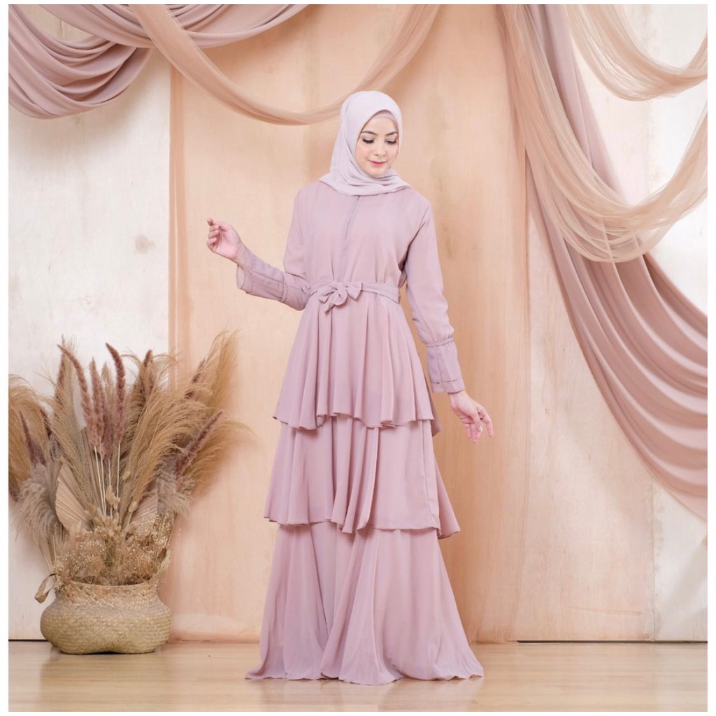 (Promo) Fashion Dress Muslim Wanita Gamis Kenza Long Dress Grosir Populer Muslimah-Mocca