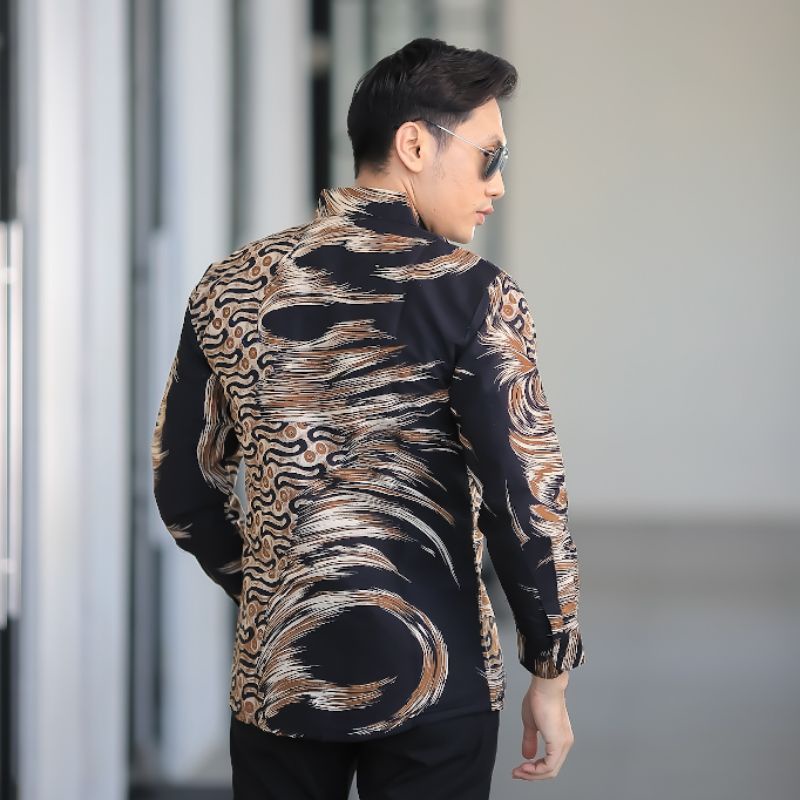 BATIK BOLO DEWO Motif Cakar Harimau Hem Atasan Kemeja Baju Batik Pria Lengan Panjang