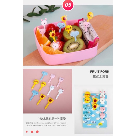 GARPU BUAH MINI TUSUKAN BENTO KARAKTER BENTO LUCU 10set GARPU MINI Fruit fork