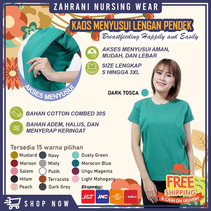 BAJU HAMIL IBU MENYUSUI MURAH KAOS TIDUR BUSUI FRIENDLY LENGAN PENDEK NURSING WEAR BAHAN KATUN ZN03