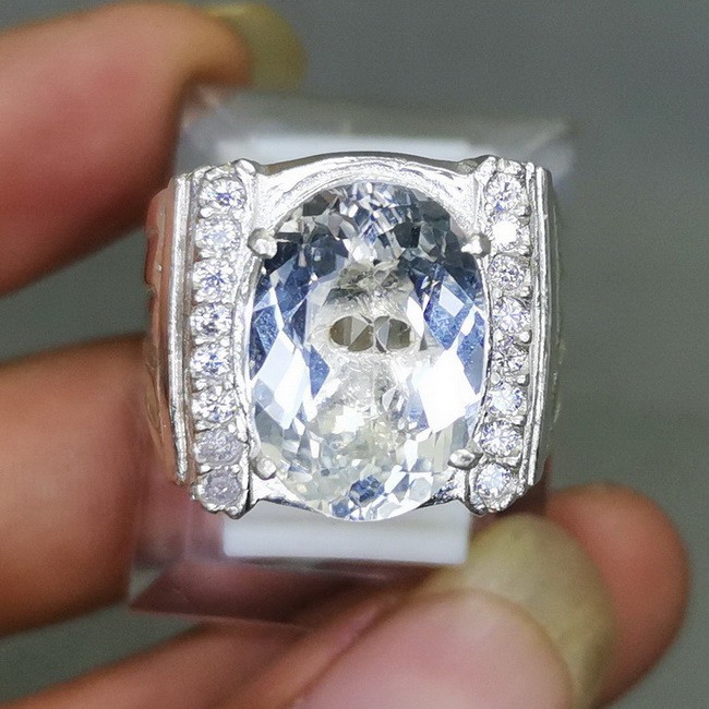 Batu Topaz Putih Asli Ring Perak