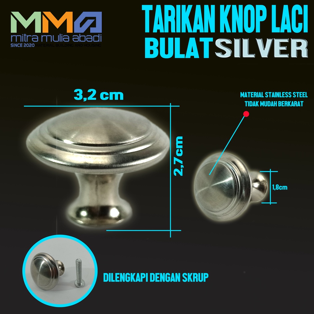 Tarikan Knop Laci Lemari Bulat