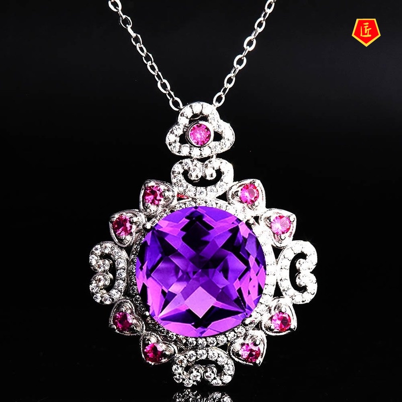 [Ready Stock]Pigeons-Blood Ruby Pendant Pd990 Yellow Diamond Colored Gems Necklace