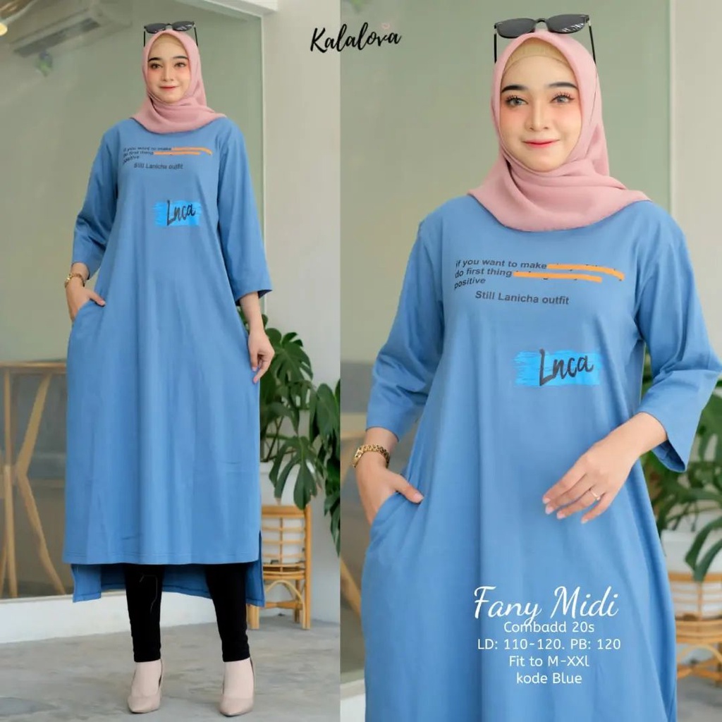 Midi Dress Combed Fany midi dress bo bahan kaos katun combed 24s Aplikasi sablon Ukuran s- xxl Ld 90 -120 cm Fashion muslim wanita Pakaian muslim wanita model terbaru 2023 Long tunik wanita jumbo Baju kaos oversize lengan panjang Gamis warna hitam