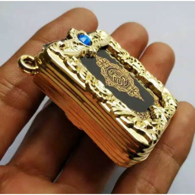 Kitab Al Quran Mini Stambul Tempat Kotak Liontin Kuning Hiasan Batu