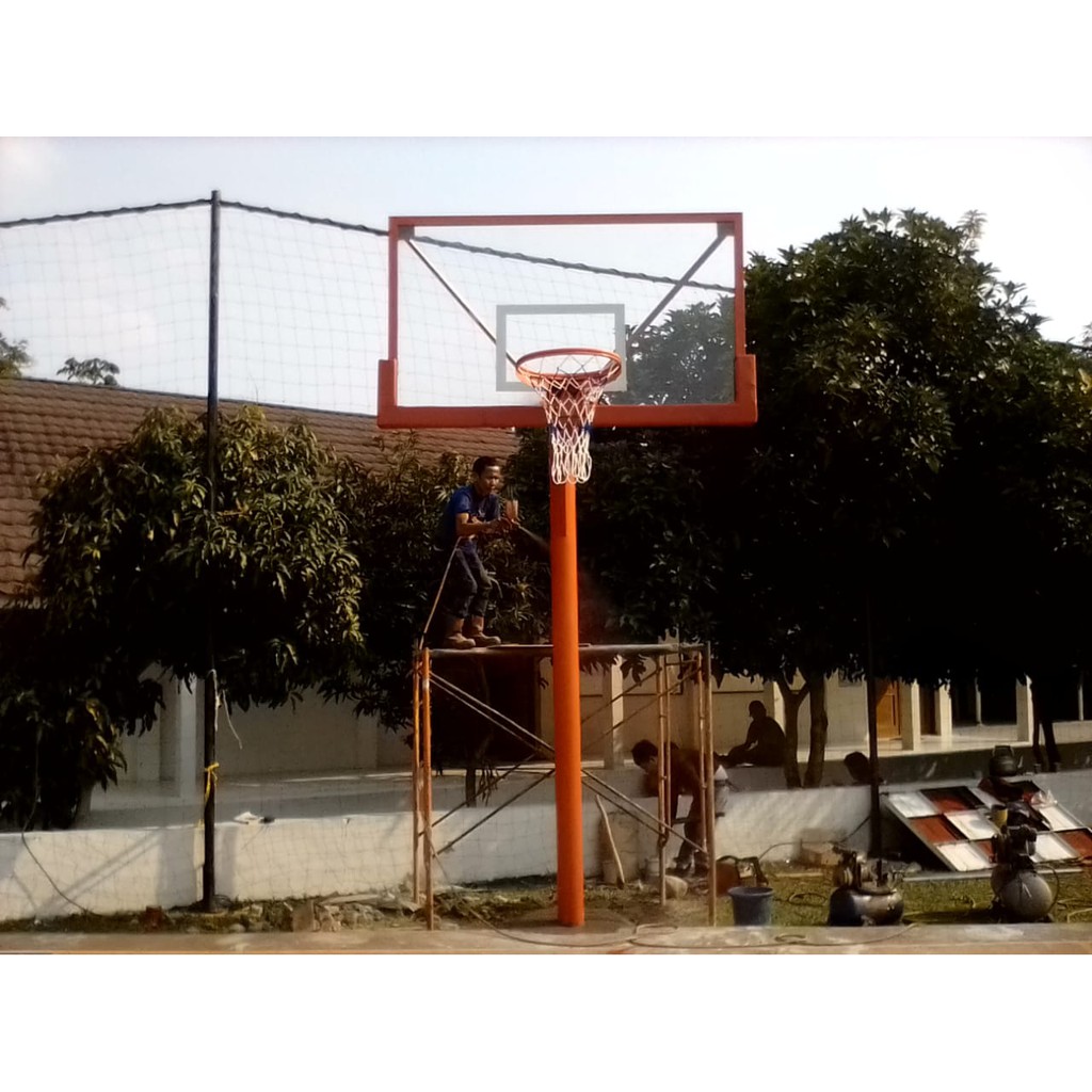 Tiang Basket Tanam Papan Pantul Ring Basket Tempered 12 Mm Shopee Indonesia