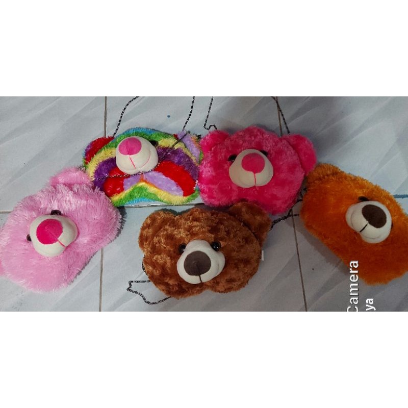 Tas selempang kepala beruang tas bahu wanitaTas bulu selempang bahu kepala beruang