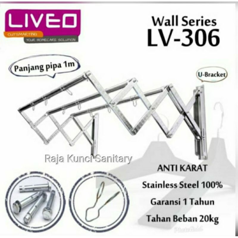 Jemuran Dinding Liveo Stainless SUS 304/LIVEO/Jemuran Baju Dinding LIVEO SUS 304/100cm/150cm/200cm