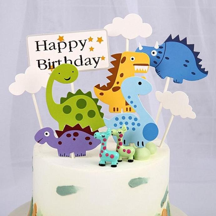 9 Pcs Topper Kue Ulang Tahun Tema Dinosaurus Hiasan Kue Dinosaurus