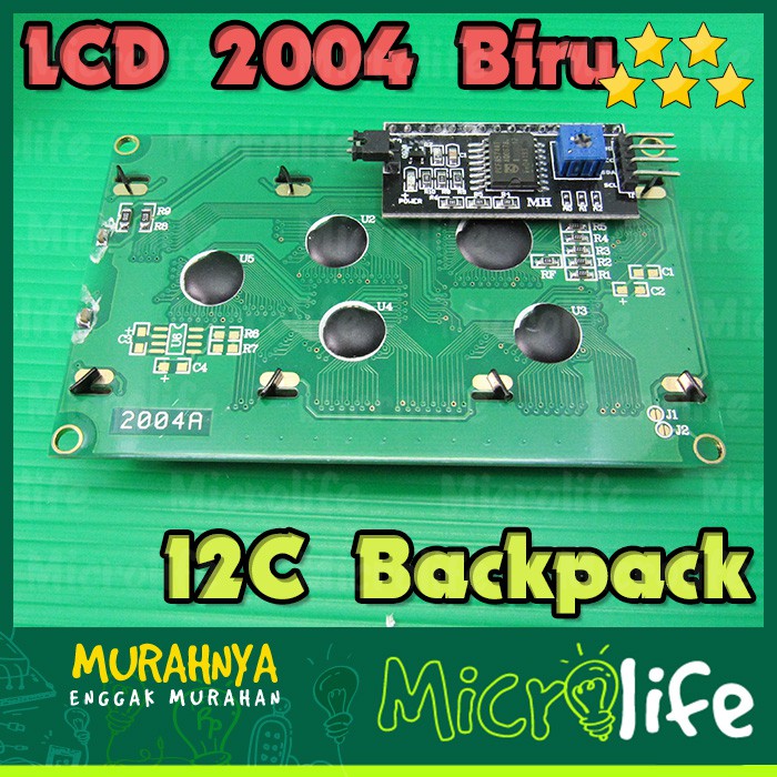 LCD 2004 20x4 BLUE DISPLAY MODULE + I2C BACKPACK LAYAR BIRU TEXT PUTIH