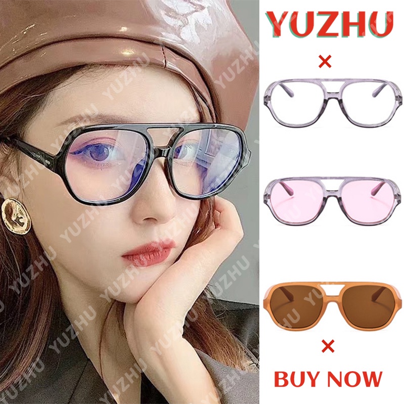 (YUZHU) COD New Fashion Aviator Kacamata Transparan INS Retro Oversized Frame Kacamata Anti Biru
