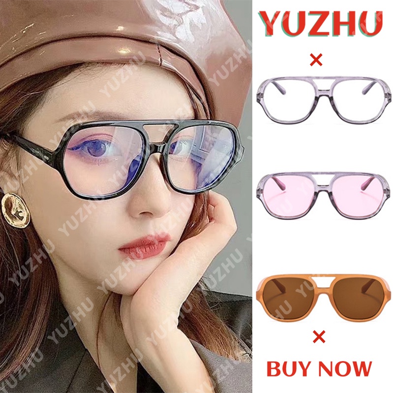 (YUZHU) COD New Fashion Aviator Kacamata Transparan INS Retro Oversized Frame Kacamata Anti Biru