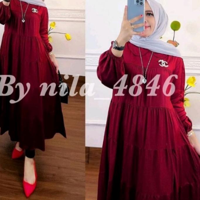 Terbaik..MIDI DRESS RAYON TWIL DRESS MIDI BUSUI NON BUSUI//BISA ((COD))//REALPICT