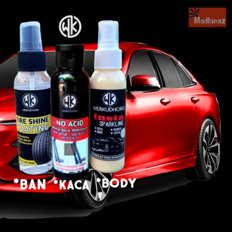 Paket isi 3 Insta Sparkling + No Acid Waterspot Remover + Tire Shine Coating / Pengkilap Body Mobil &amp; Motor / Pengkilap Ban / Pembersih Jamur Kaca Mobil &amp; Rumah