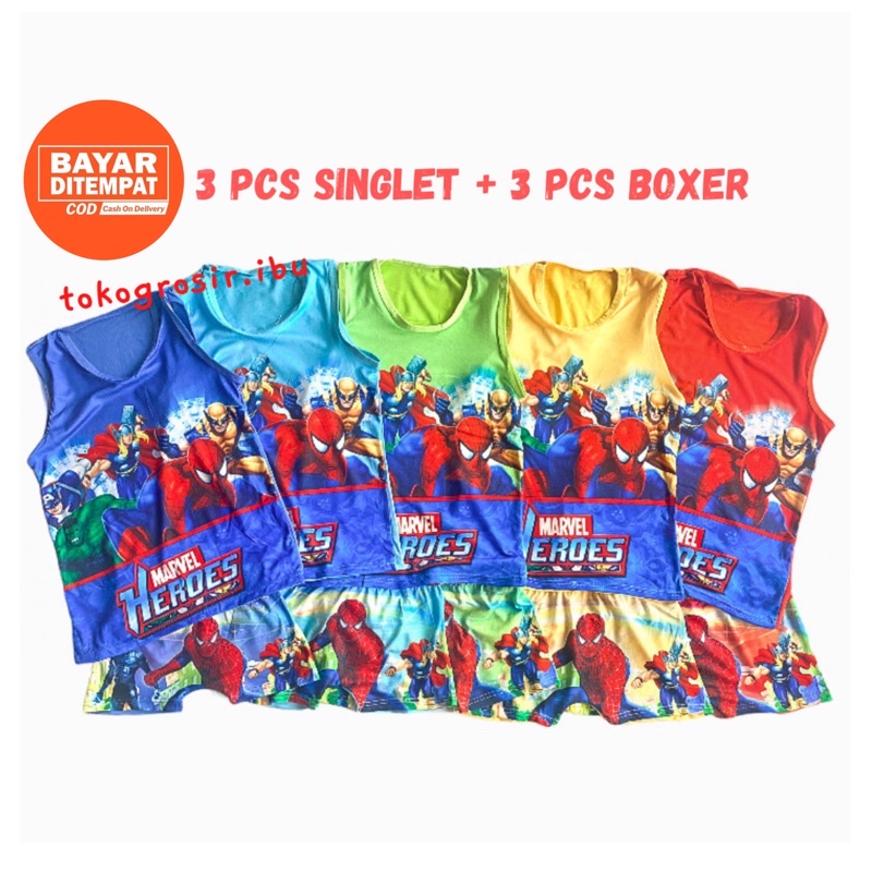 3 Pcs Setelan Singlet Anak Laki laki Cowok Spiderman Dan Boxer Anak Laki Laki Cowok Baju Anak Bayi