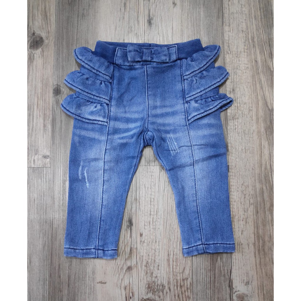 Celana Jeans Anak Bayi Perempuan Ruffle Pita 2W/ Celana Jeans Bayi Perempuan Import