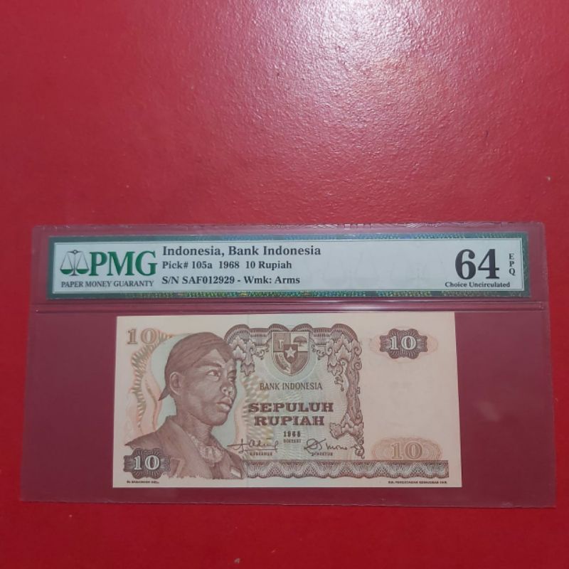 Uang Kertas Kuno 10 Rupiah Tahun 1968 Soedirman Sudirman PMG 64