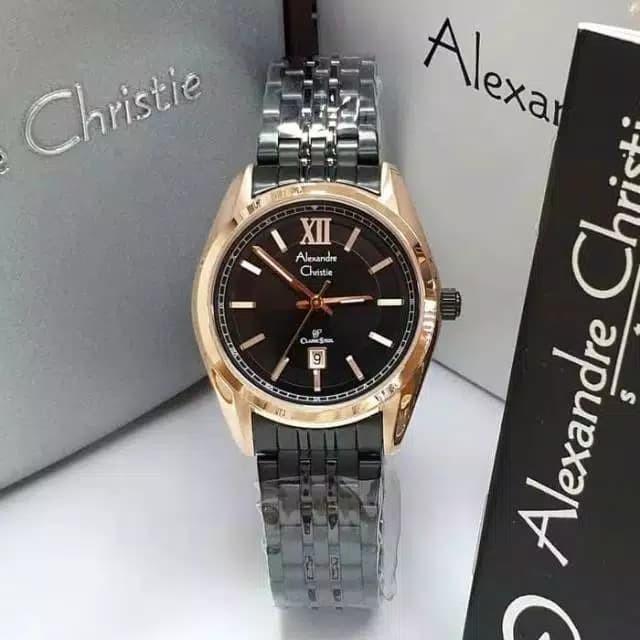 Jam tangan wanita Alexandre Christie AC 8501 AC8501 black rosegold Original