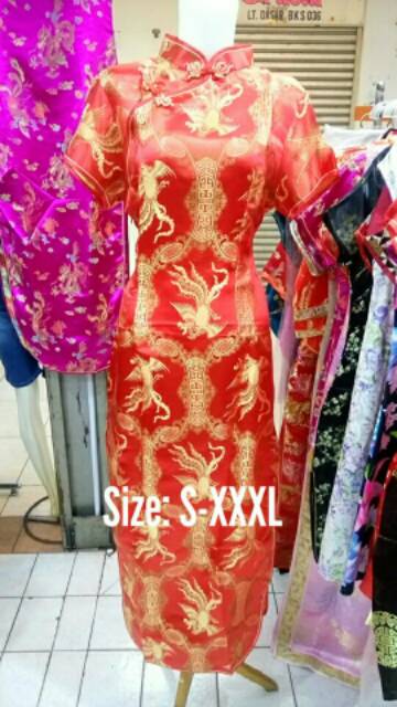 Cheongsam Long Dress Bahan Semi Sutera