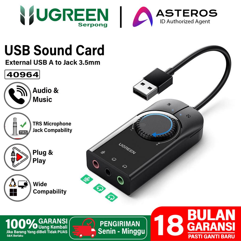 UGREEN Soundcard Eksternal Audio Adapter USB A To Jack 3.5Mm Stereo Adapter For PC Laptop PS4 PS5