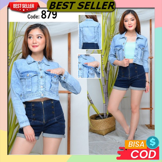 Jaket Jeans Crop Wanita Cewek Cewe Rawis Jaket Jins Denim Oversize Jacket Jins Import Kekinian Korea