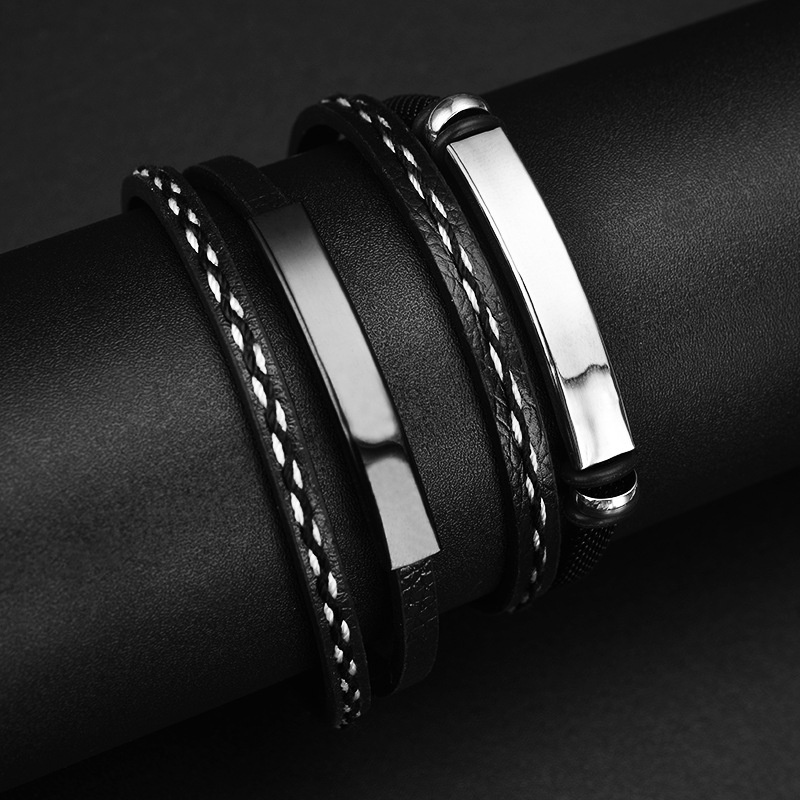 Gelang Bahan Kulit Titanium Steel Untuk Pria