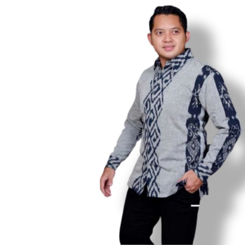 kemeja pria lengan panjang terbaru casual cardigan tenun ikat blanket original ethnic troso jepara h