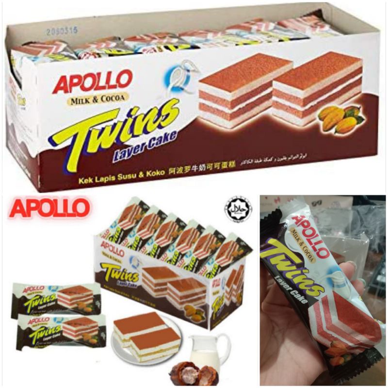 Ecer Import Halal~Apollo Milk &amp; Cocoa Twins Layer Cake 18g Product Malaysia