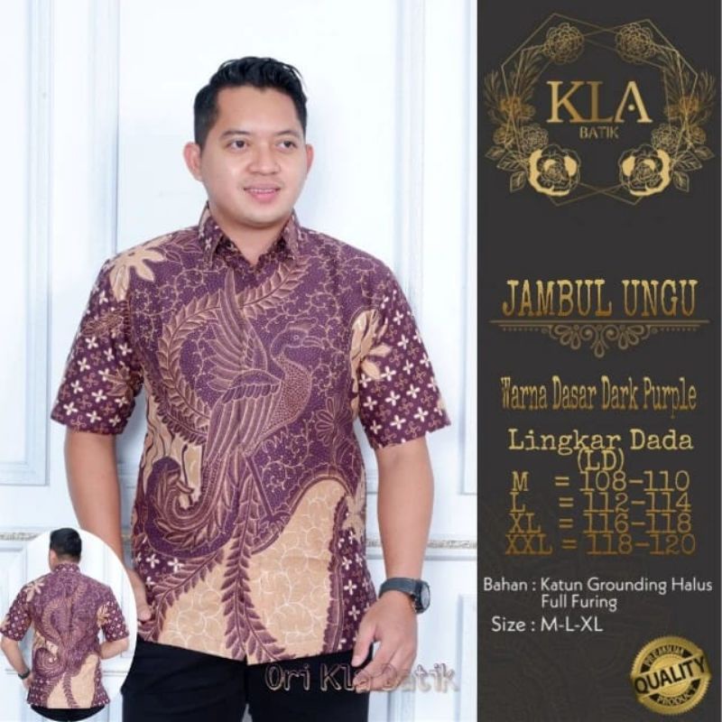 Kemeja Batik Warna Ungu Tua / Dark Purple Batik Kencono Ungu Lengan Panjang Batik Pria Lengan Pendek