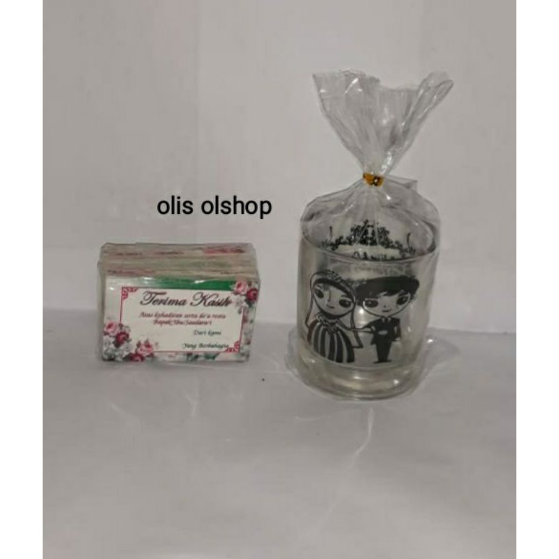 souvenir gelas sloki bening + sablon nama kemasan plastik free kartu ucapan