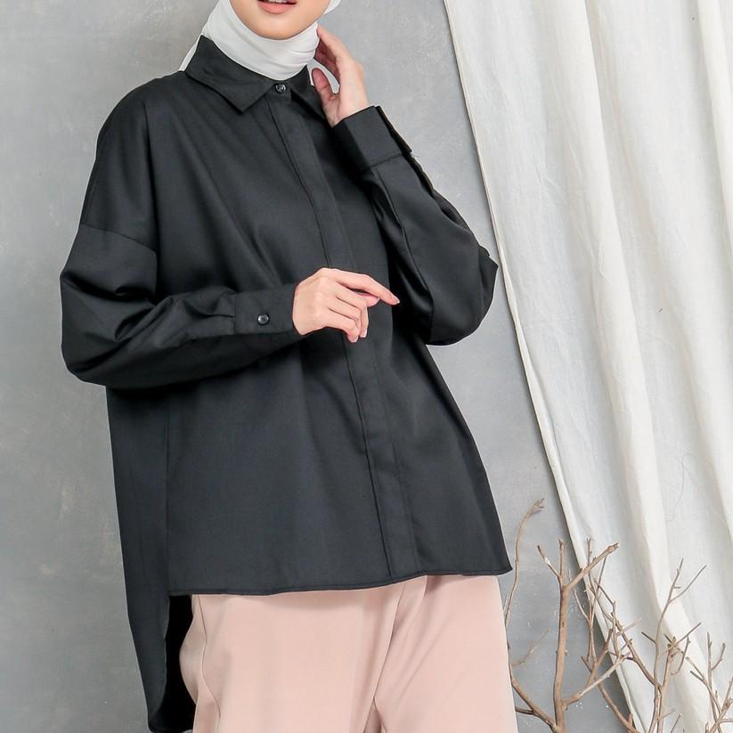 ֍ EVONNE Letty Shirt Black Hide Button Basic Oversize Pattern LD120 E03-02 ALLSIZE XXL ۝
